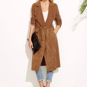 Camel Faux Suede Duster Coat